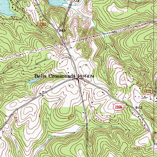 Topographic Map of Bells Crossroads, NC