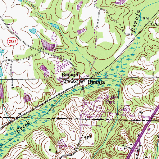 Topographic Map of Benaja, NC