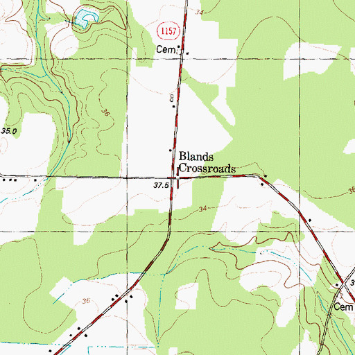 Topographic Map of Blands Crossroads, NC
