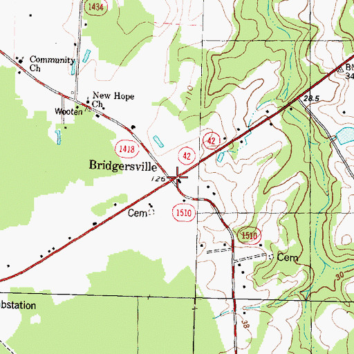 Topographic Map of Bridgersville, NC