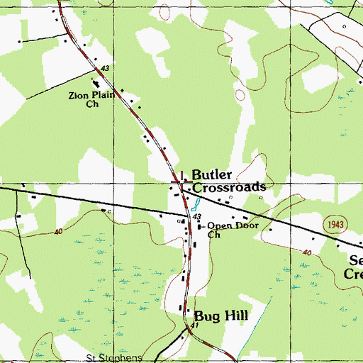 Topographic Map of Butler Crossroads, NC