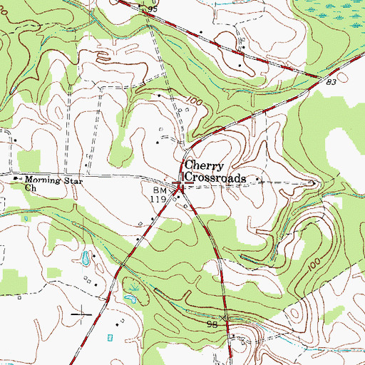 Topographic Map of Cherry Crossroads, NC