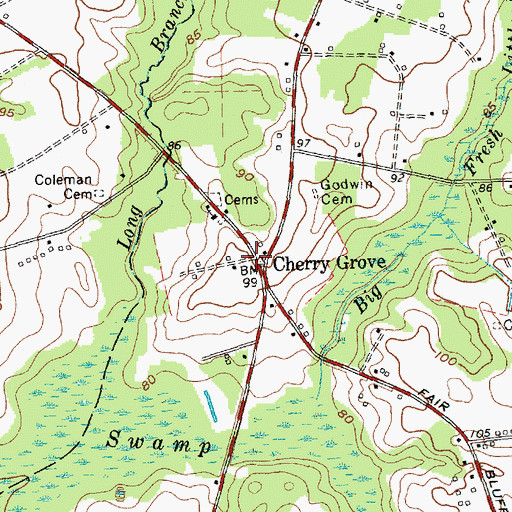 Topographic Map of Cherry Grove, NC