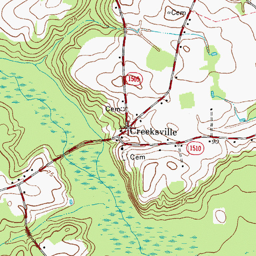 Topographic Map of Creeksville, NC