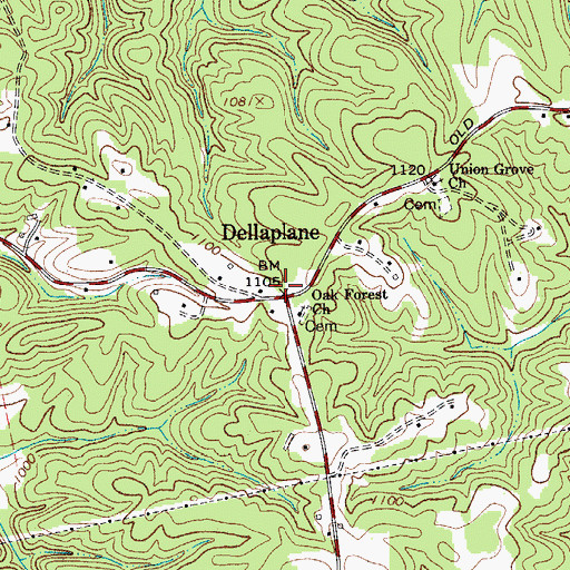 Topographic Map of Dellaplane, NC