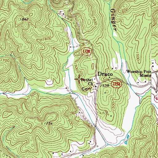 Topographic Map of Draco, NC