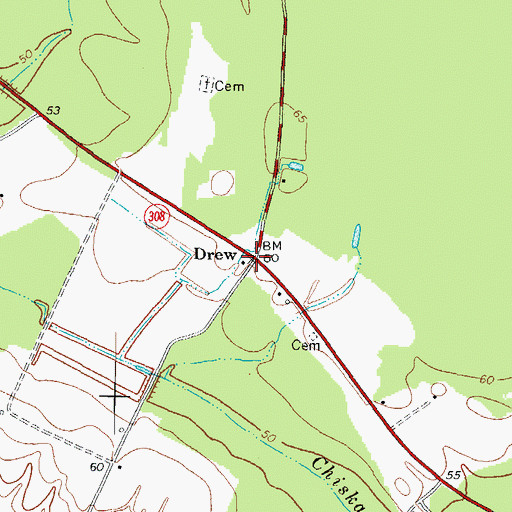 Topographic Map of Drew, NC