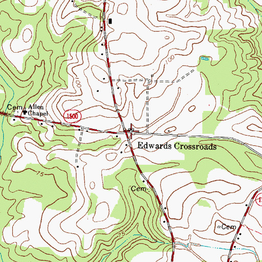 Topographic Map of Edwards Crossroads, NC