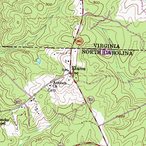 Topographic Map of Elams, NC