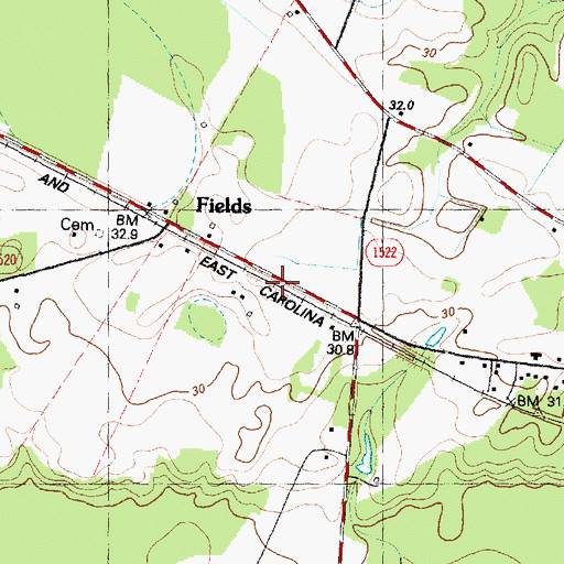 Topographic Map of Fields, NC