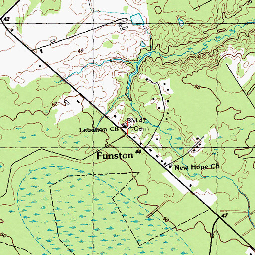 Topographic Map of Funston, NC
