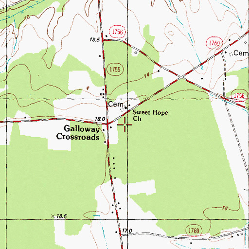 Topographic Map of Galloway Crossroads, NC