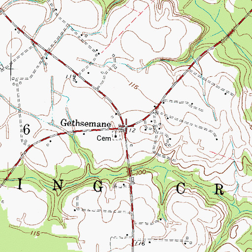 Topographic Map of Gethsemane, NC
