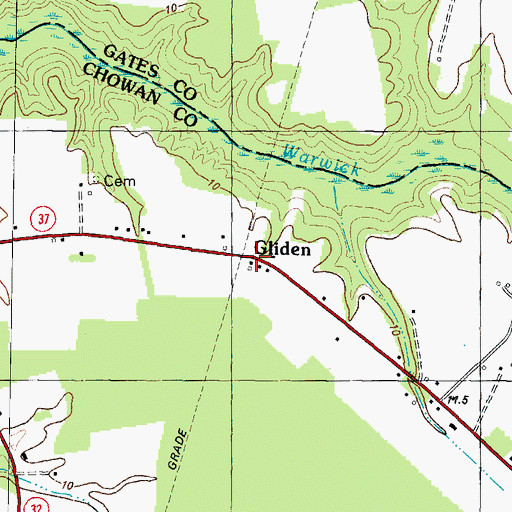 Topographic Map of Gliden, NC