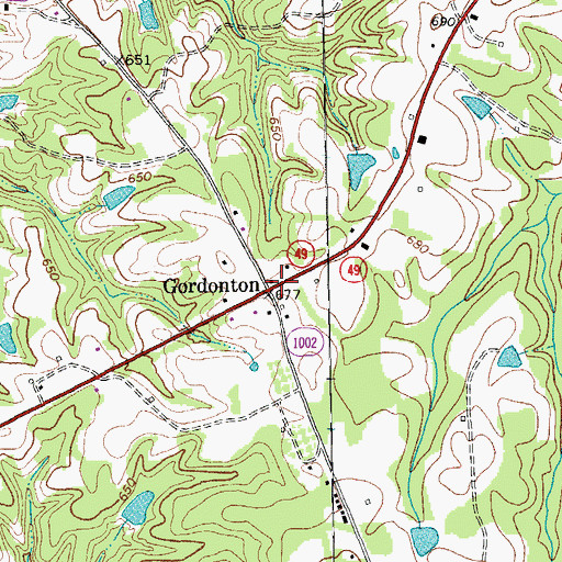 Topographic Map of Gordonton, NC