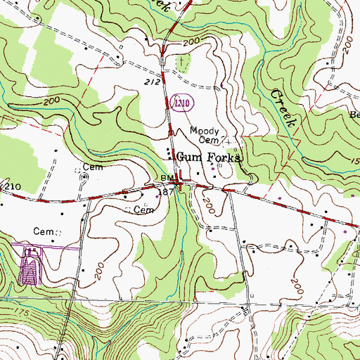 Topographic Map of Gum Forks, NC