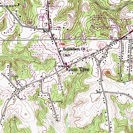 Topographic Map of Gum Tree, NC