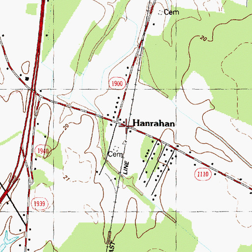 Topographic Map of Hanrahan, NC