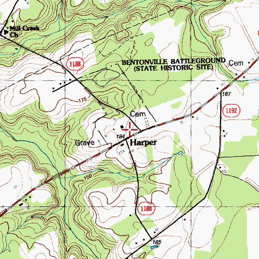 Topographic Map of Harper, NC