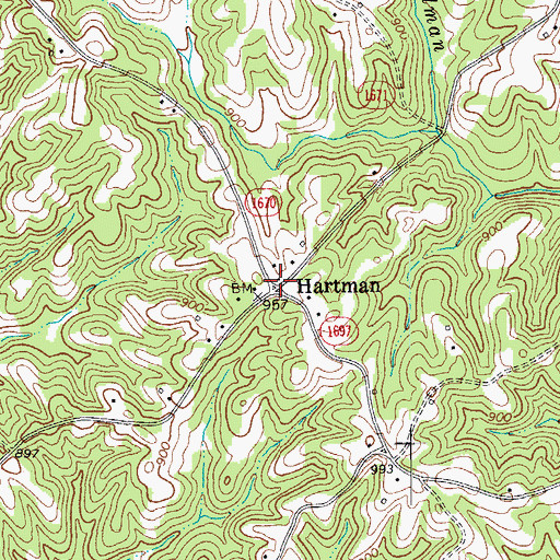 Topographic Map of Hartman, NC