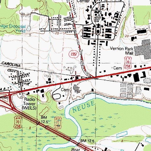 Topographic Map of Hines Junction, NC