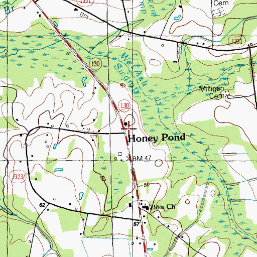 Topographic Map of Honey Pond, NC