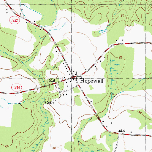 Topographic Map of Hopewell, NC