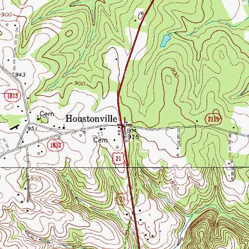 Topographic Map of Houstonville, NC