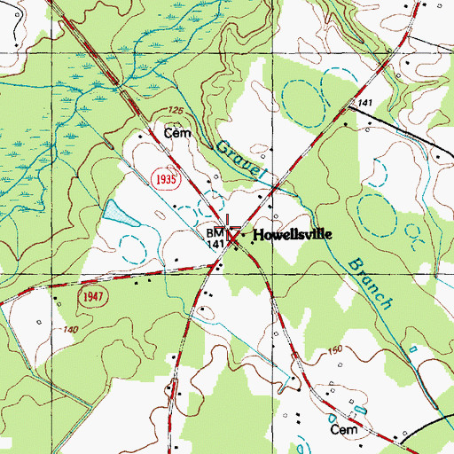 Topographic Map of Howellsville, NC