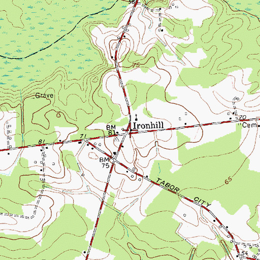 Topographic Map of Ironhill, NC