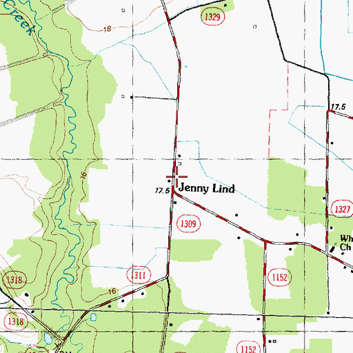 Topographic Map of Jenny Lind, NC