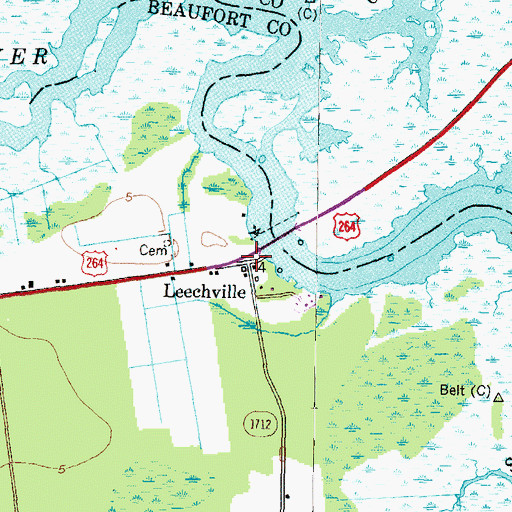 Topographic Map of Leechville, NC