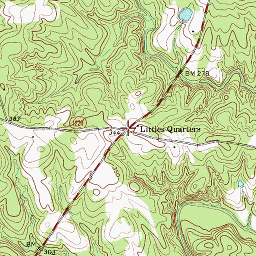 Topographic Map of Littles Quarters, NC