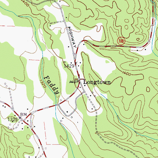 Topographic Map of Longtown, NC