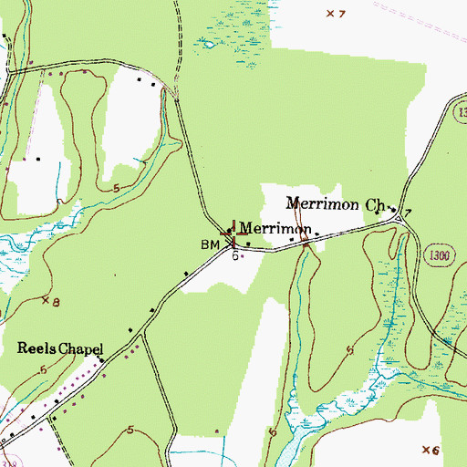 Topographic Map of Merrimon, NC