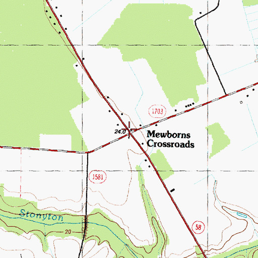 Topographic Map of Mewborns Crossroads, NC