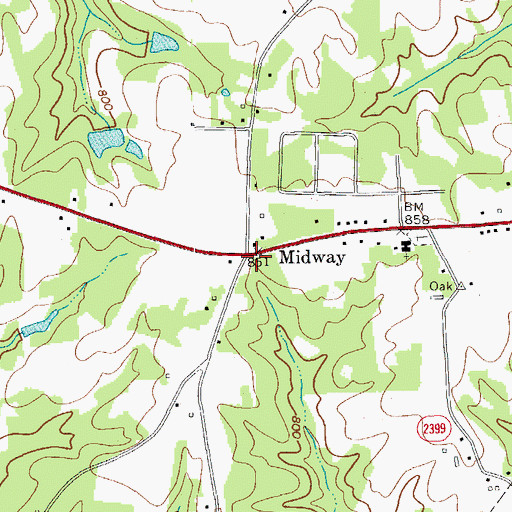 Topographic Map of Midway, NC