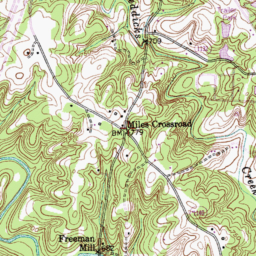 Topographic Map of Miles Crossroad, NC