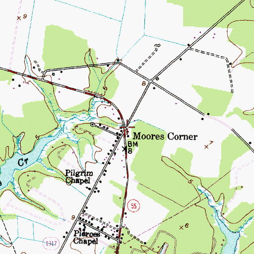 Topographic Map of Moores Corner, NC