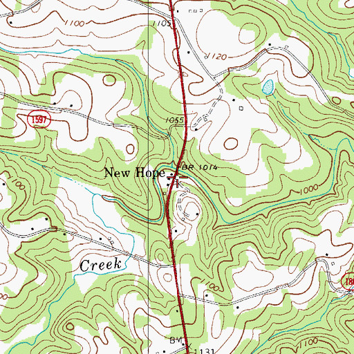 Topographic Map of New Hope, NC