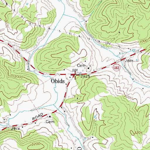 Topographic Map of Obids, NC