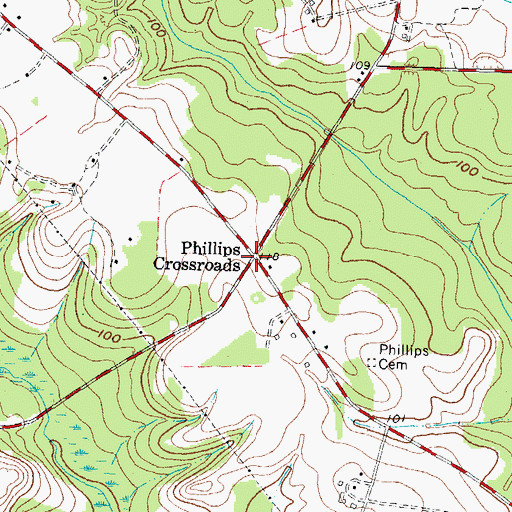 Topographic Map of Phillips Crossroads, NC