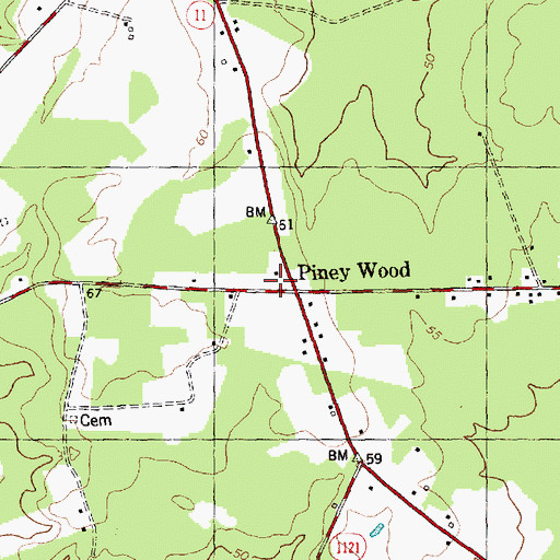 Topographic Map of Piney Wood, NC