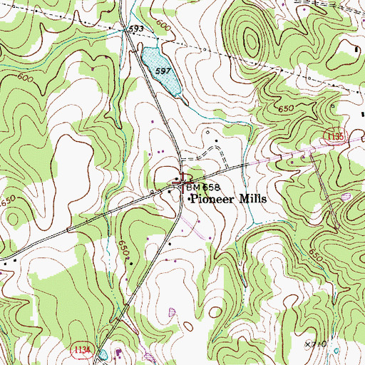 Topographic Map of Pioneer Mills, NC