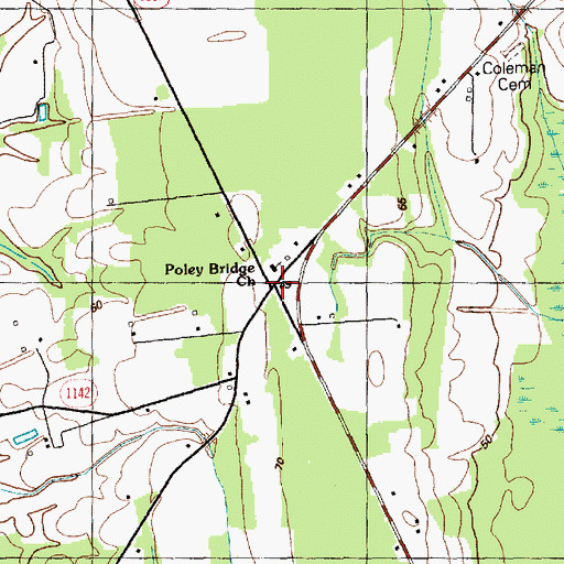 Topographic Map of Poley Bridge Crossing (historical), NC