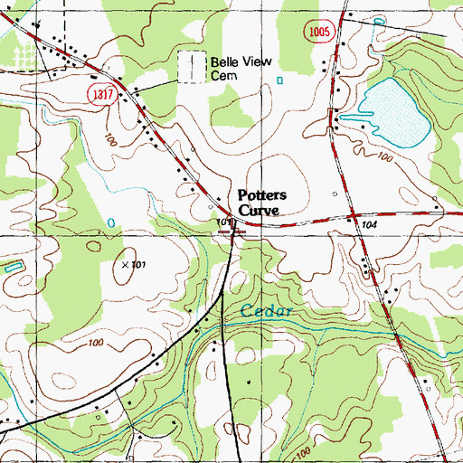 Topographic Map of Potters Curve, NC