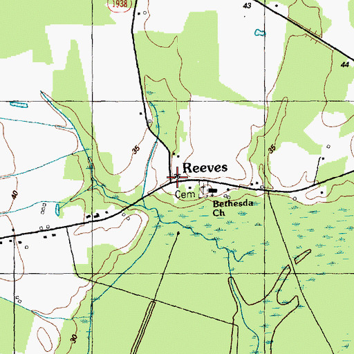 Topographic Map of Reeves, NC