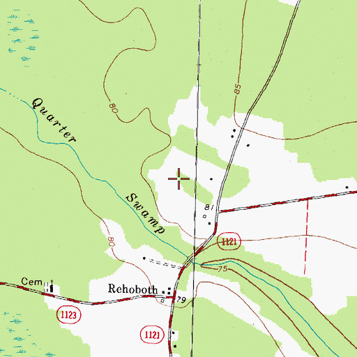 Topographic Map of Rehoboth, NC