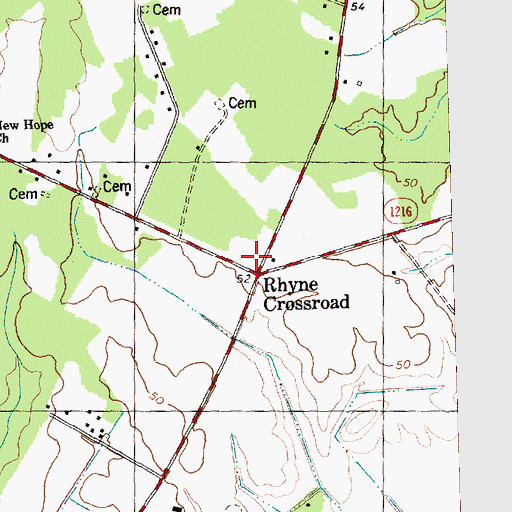 Topographic Map of Rhyne Crossroad, NC
