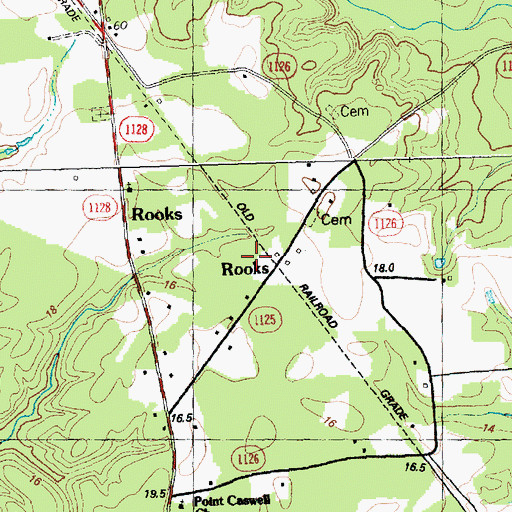 Topographic Map of Rooks, NC